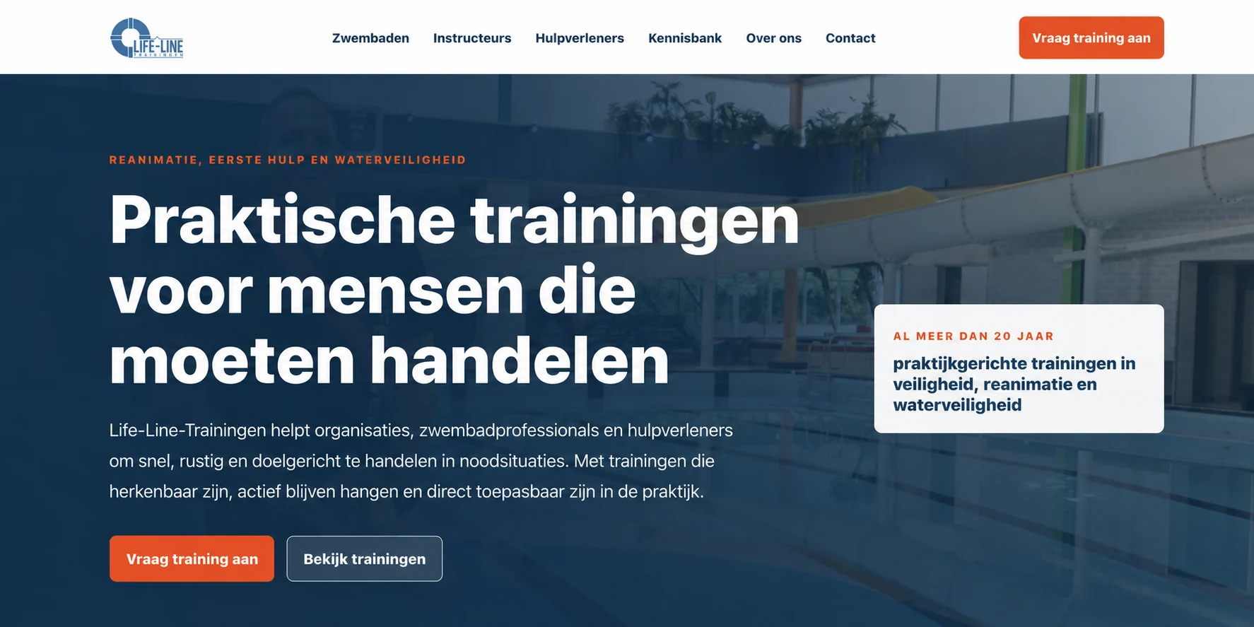Homepage van de website van Life Line Trainingen