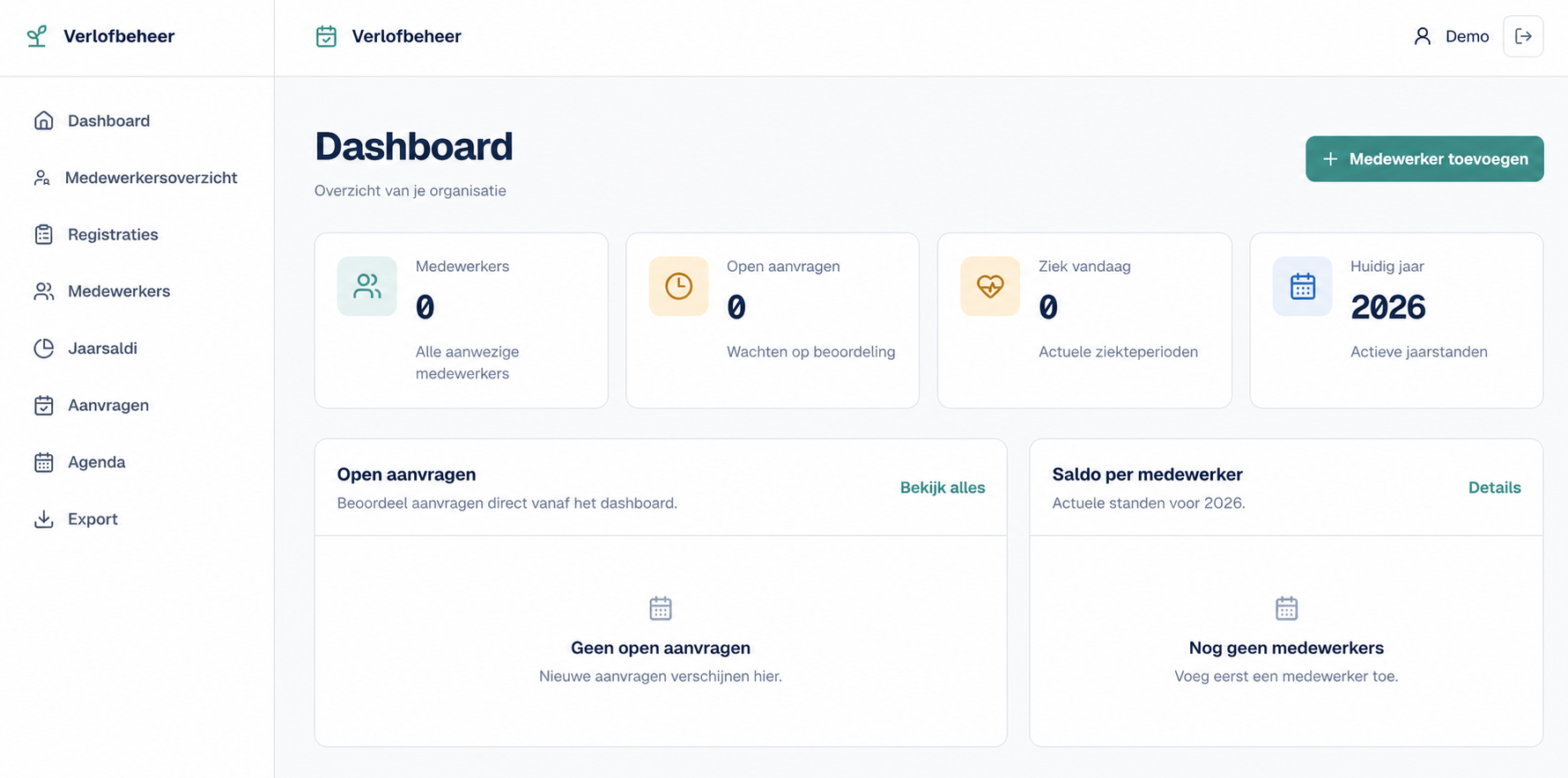 Dashboard voor verlof, ziekte, overuren en medewerkersbeheer